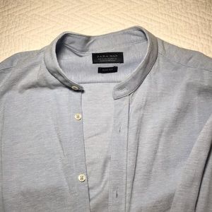 Zara Oxford Blue Mao Collar Large Long Shirt